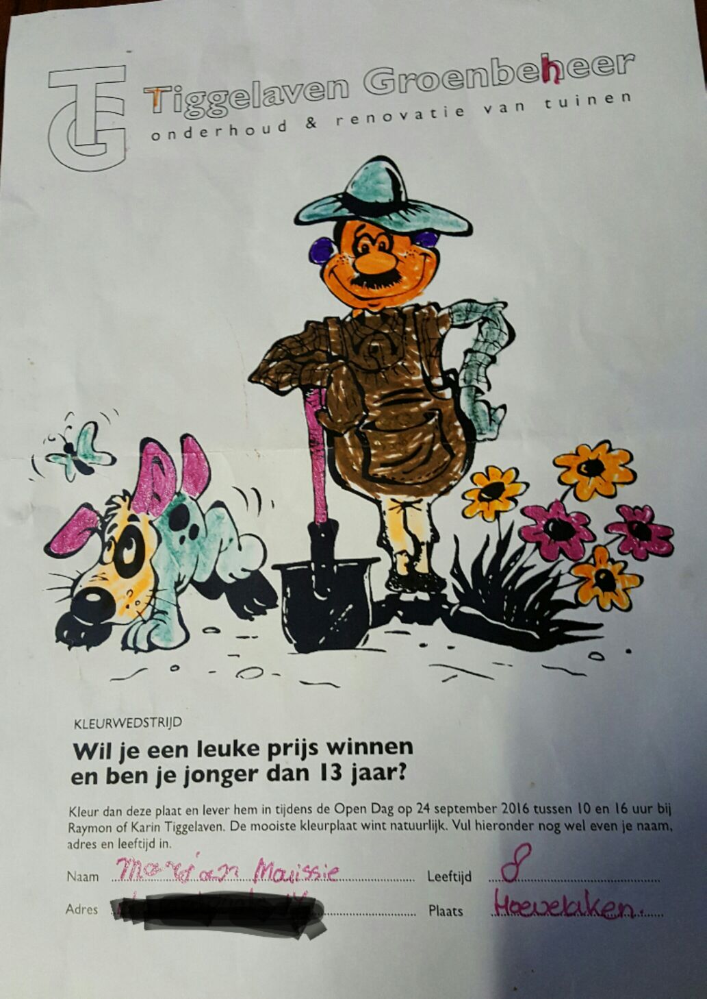 Winnaar van de kleurplaat wedstrijd op onze opendag!!